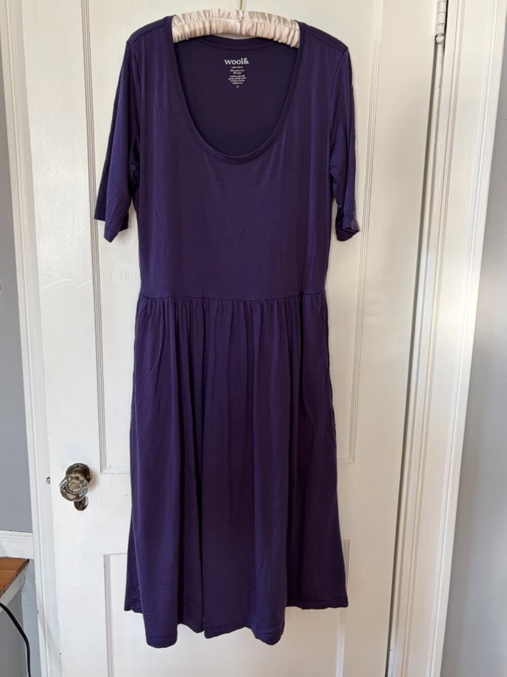 Wool& Sylvie Fit & Flare Merino Wool Dress Purple XL